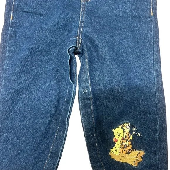 Vintage Disney Pooh Bear Denim Overalls Embroidered Camping Theme 24 months - Picture 4 of 8